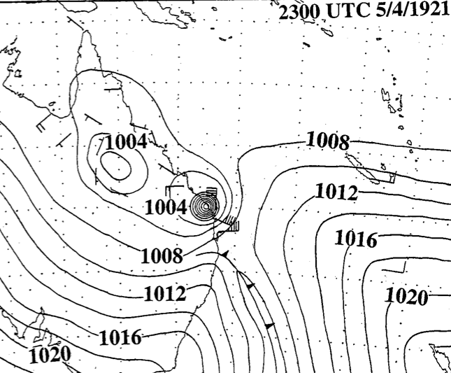 Cyclone 1921 - mean sea level analysis 5 April